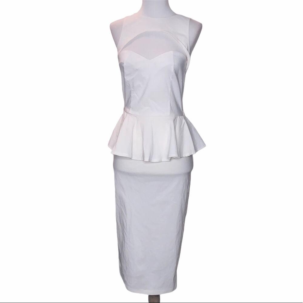 ASOS White Peplum Dress Cutout Kneckline Size 6